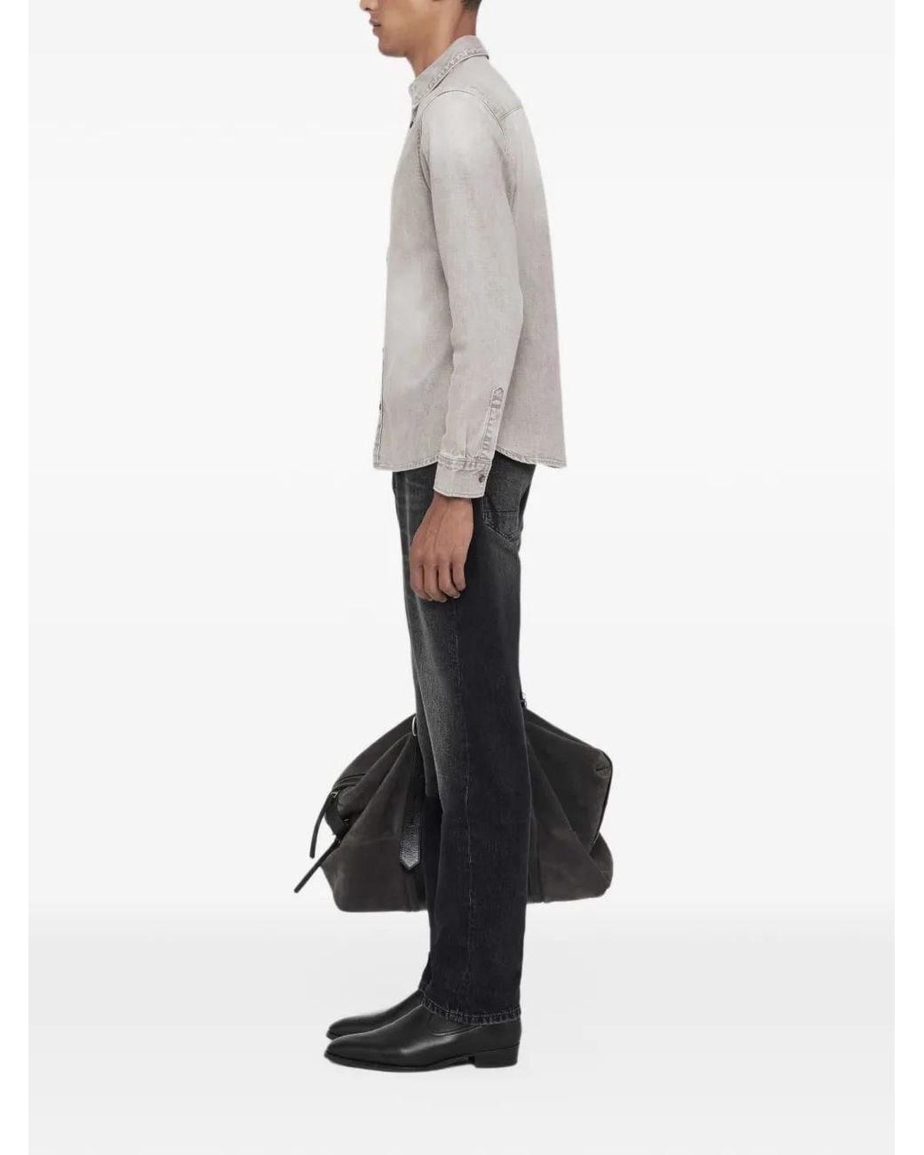 AllSaints Gray Gleason Denim Shirt for men
