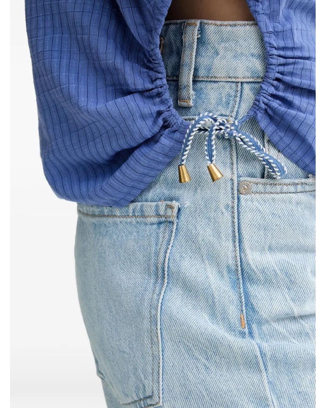 Sessun Blue Drawstring Textured Shirt