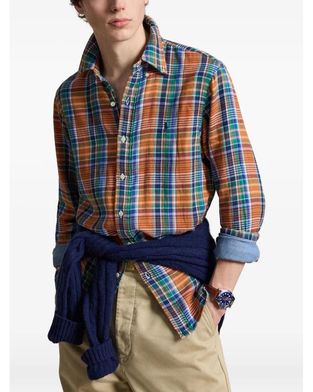 Polo Ralph Lauren Blue Custom Fit Plaid Double-Faced Shirt for men