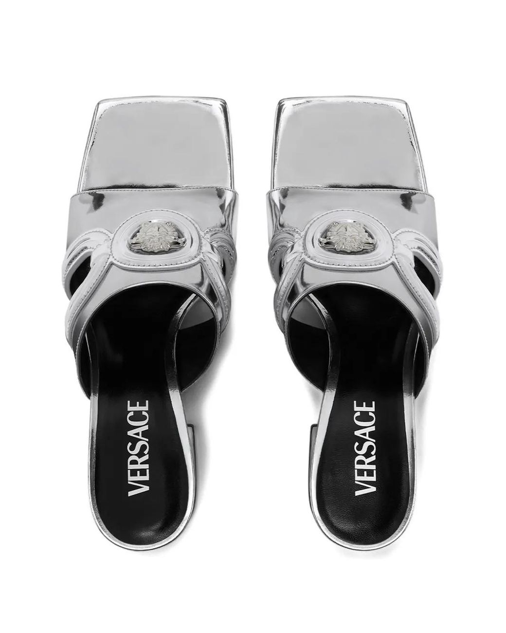 Versace White 70Mm Medusa '95 Metallic Mules