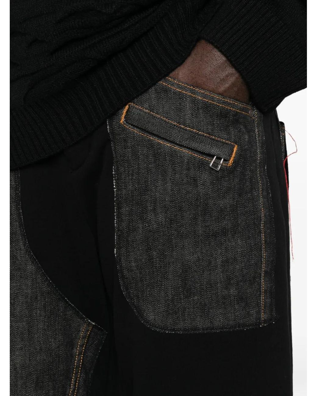 Individual Sentiments Black Patchwork Denim-Panelled Track Pants for men