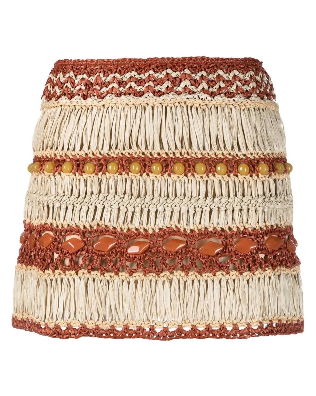 Alberta Ferretti Natural Layered Crochet Skirt