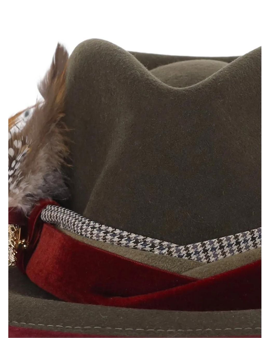 ALEXIA ALVAREZ DE TOLEDO Brown Feather-Embellished Houndstooth-Trim Hat