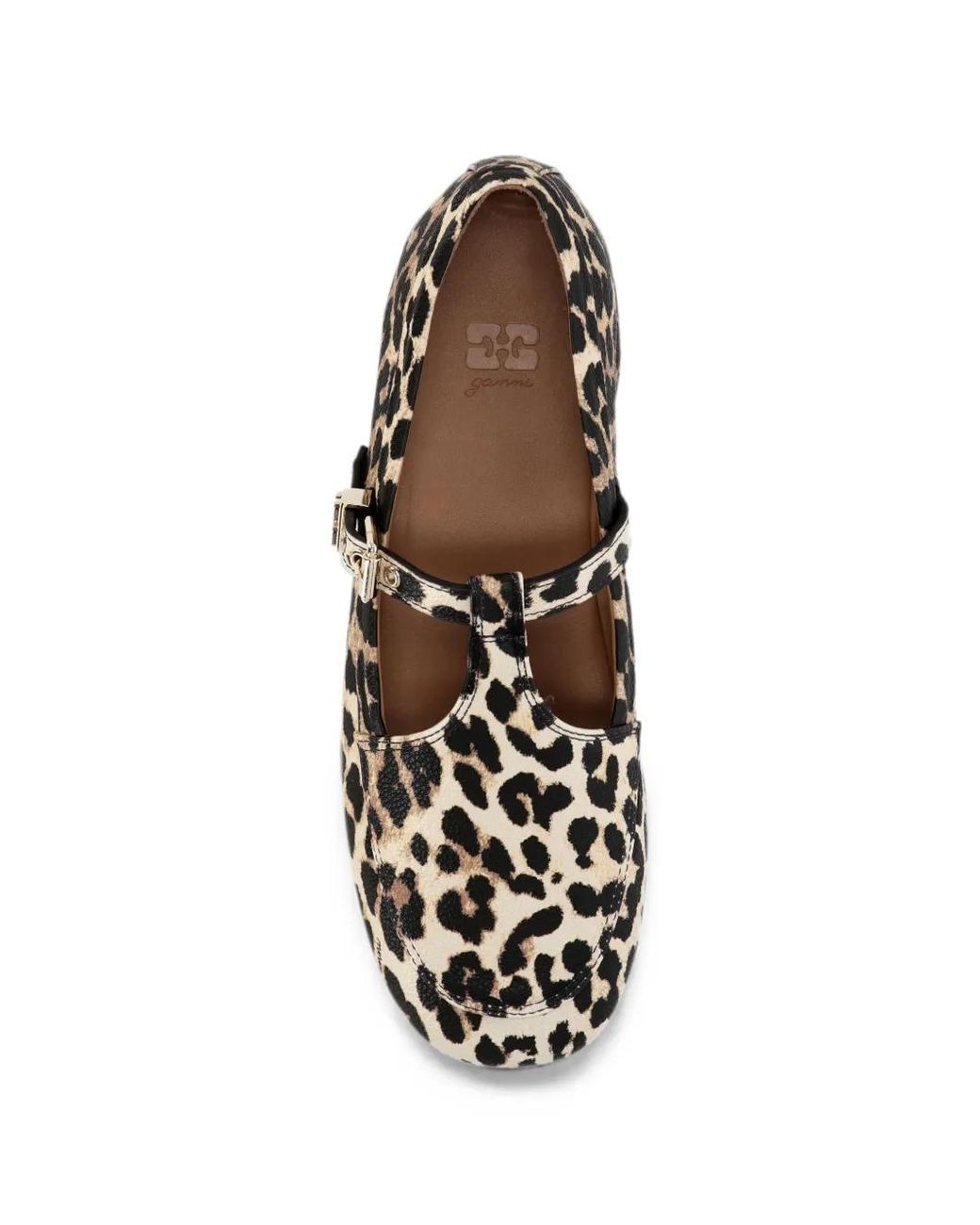 Ganni White Leopard-Print Buckle-Fastening Ballet Flats
