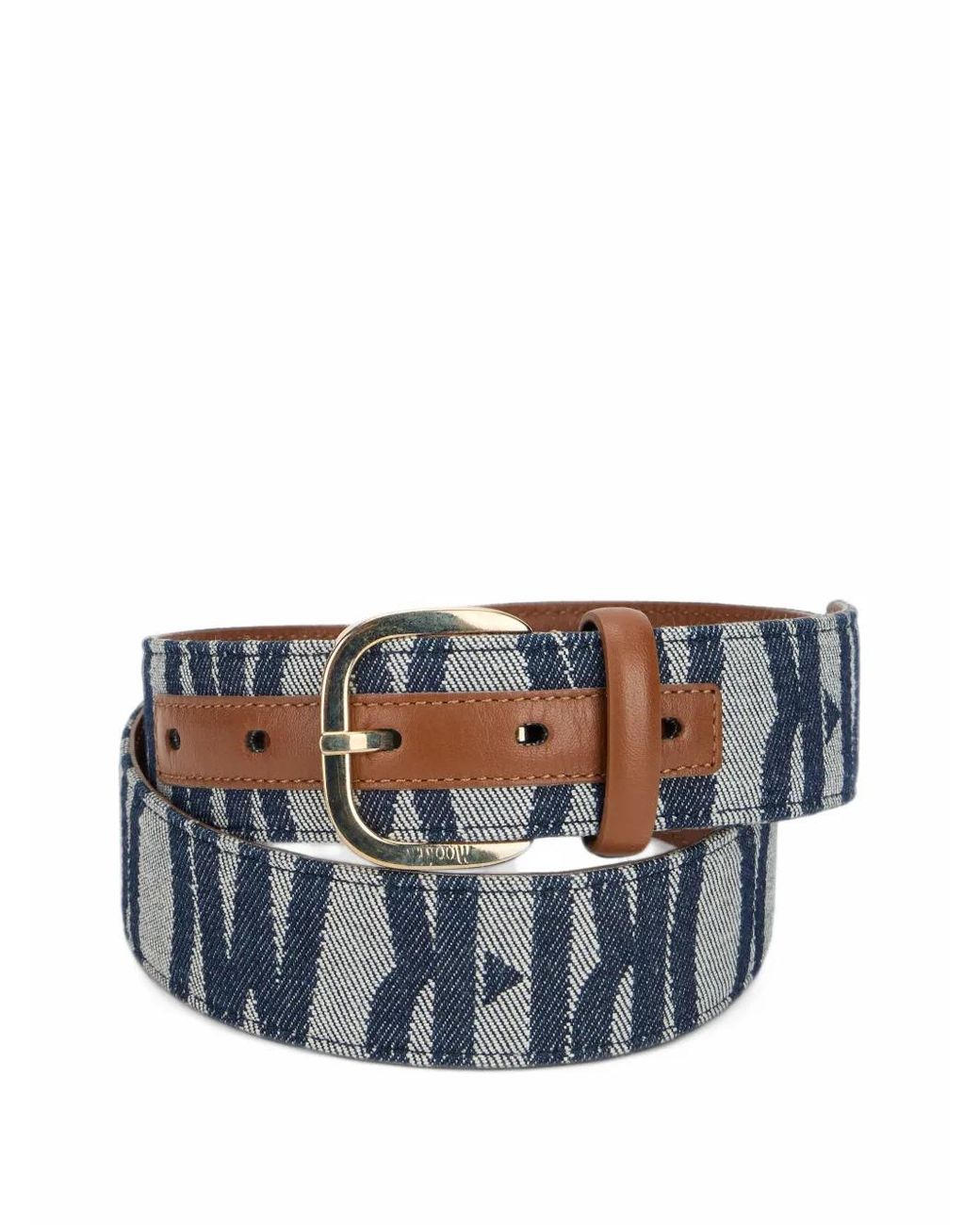 Moorer Blue Kiotojlo Monogram-Pattern Leather-Trim Belt