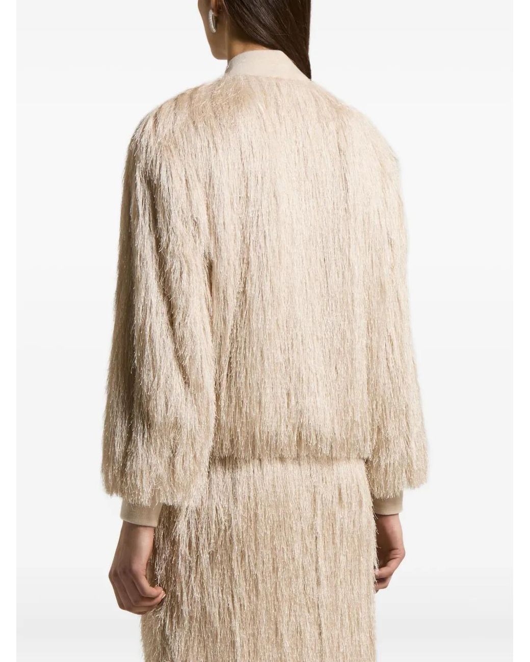 Peserico Natural Fringed Bomber Jacket