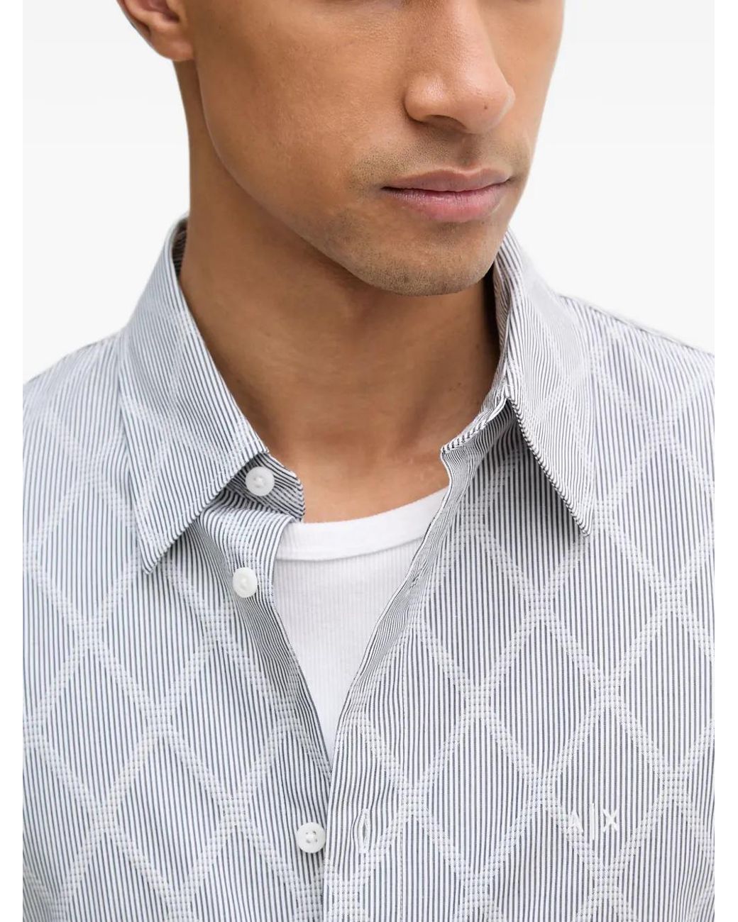 ARMANI EXCHANGE Gray Diamond-Pattern Striped Shirt for men