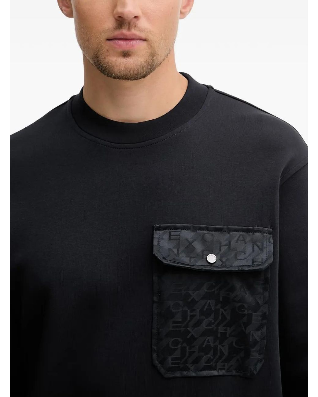 ARMANI EXCHANGE Black Logo-Pattern Pocket Sweater for men