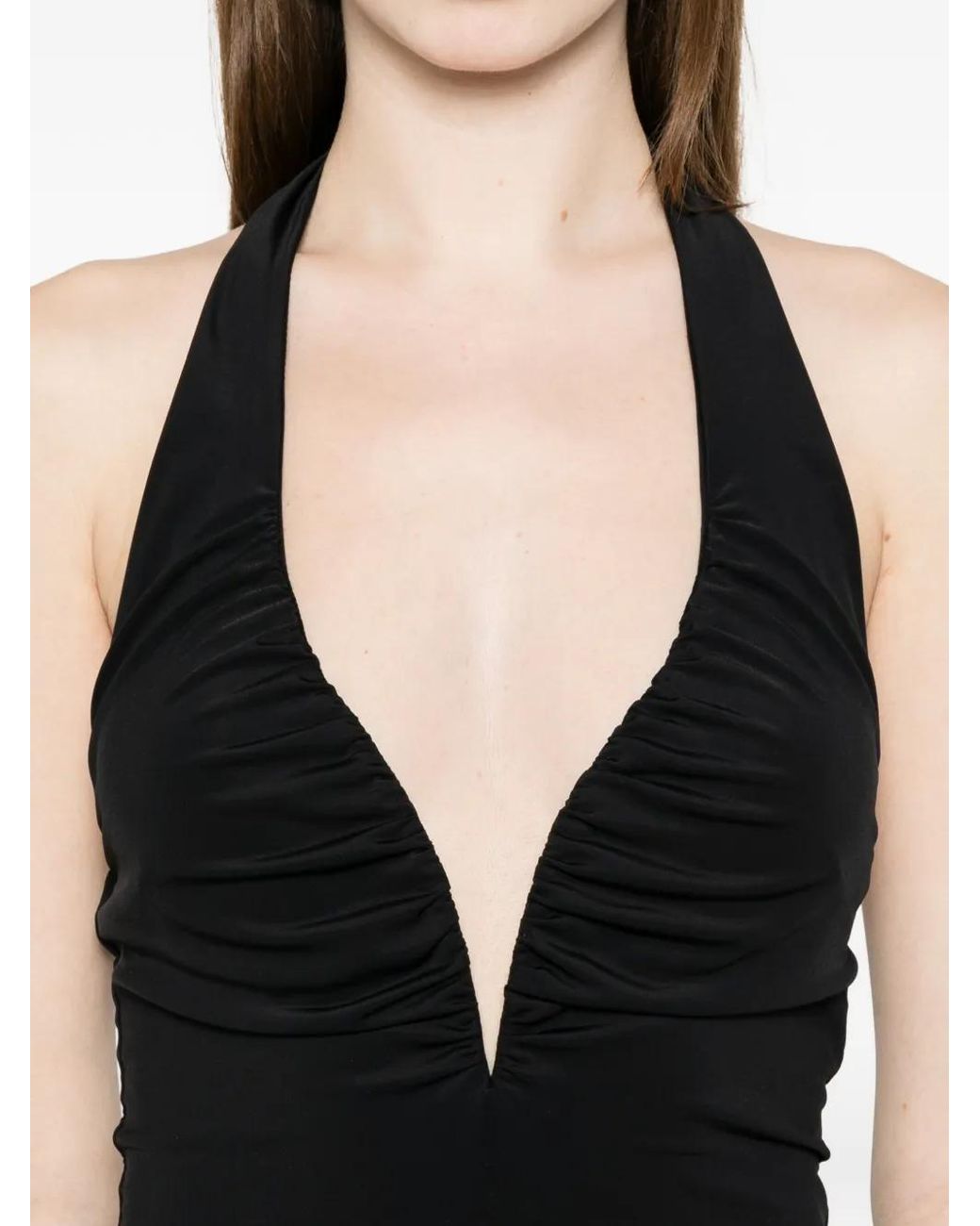 Babylon Black V-Neck Ruched Maxi Dress