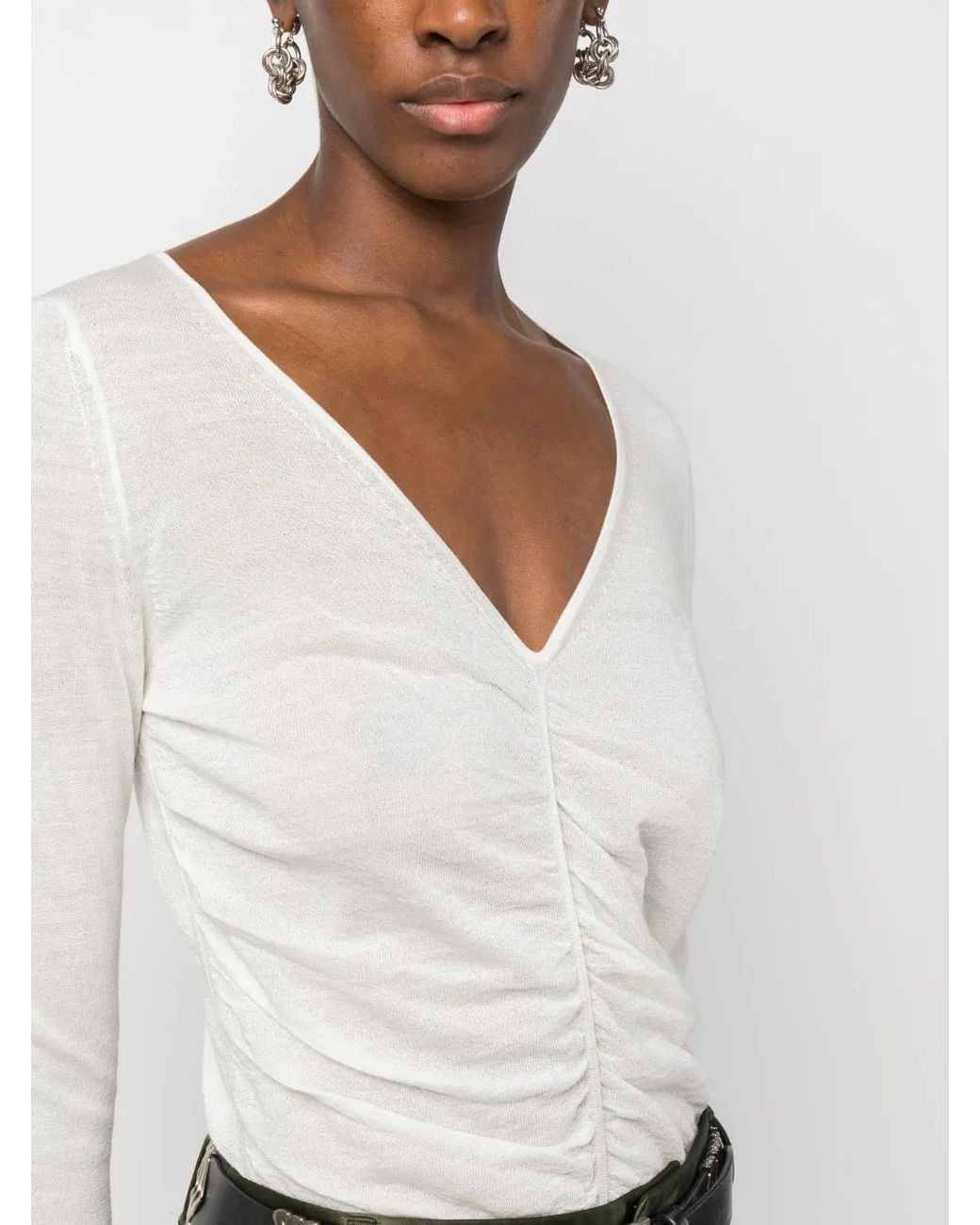 Isabel Marant White Acara Long-Sleeve Top