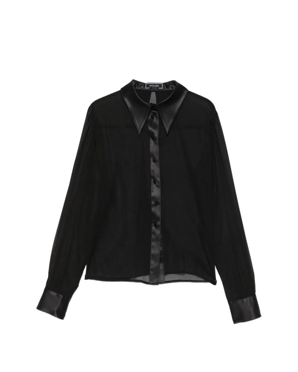 Styland Black Sheer Silk-Chiffon Shirt
