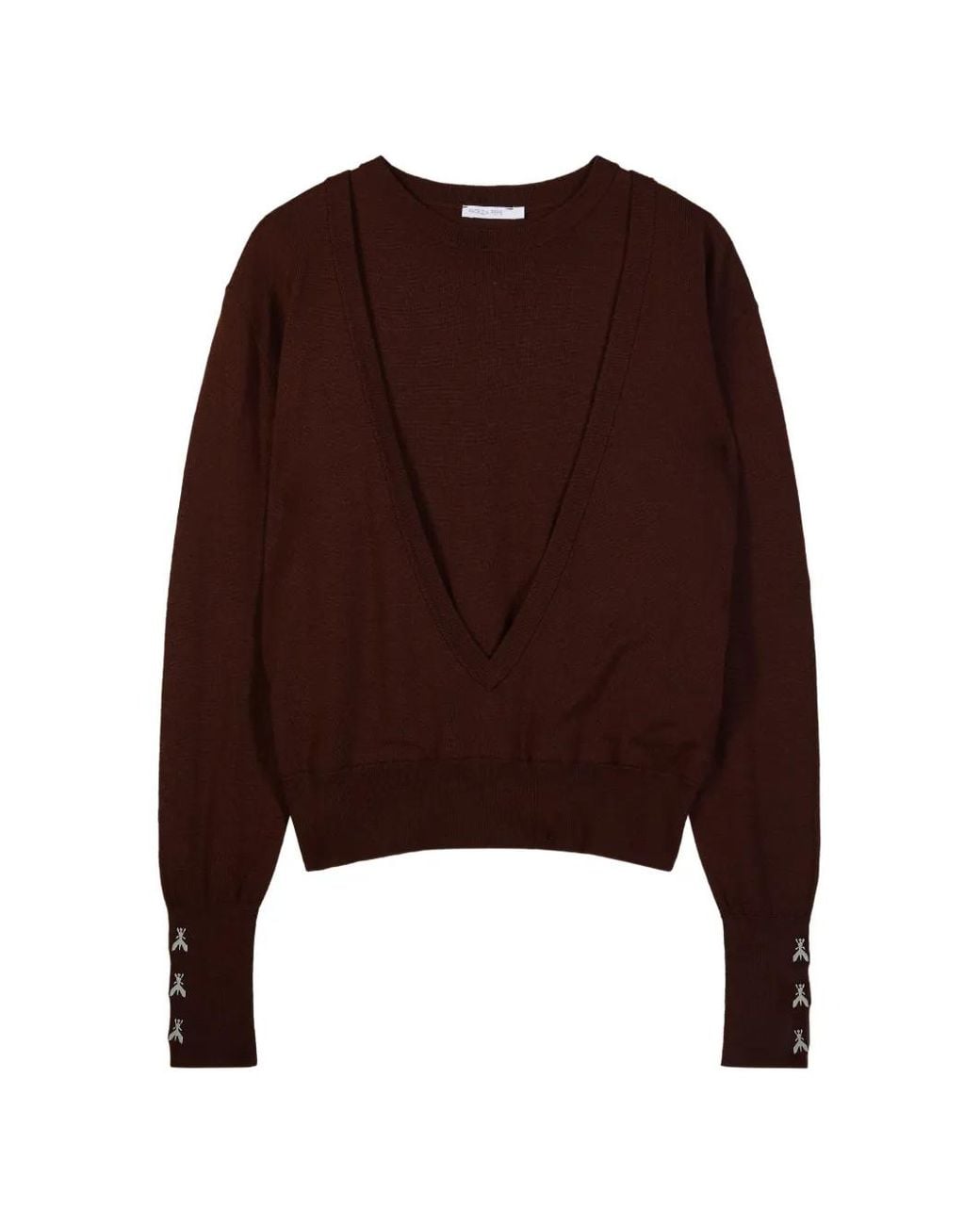 Patrizia Pepe Brown Layered-Effect Fly-Detail Sweater