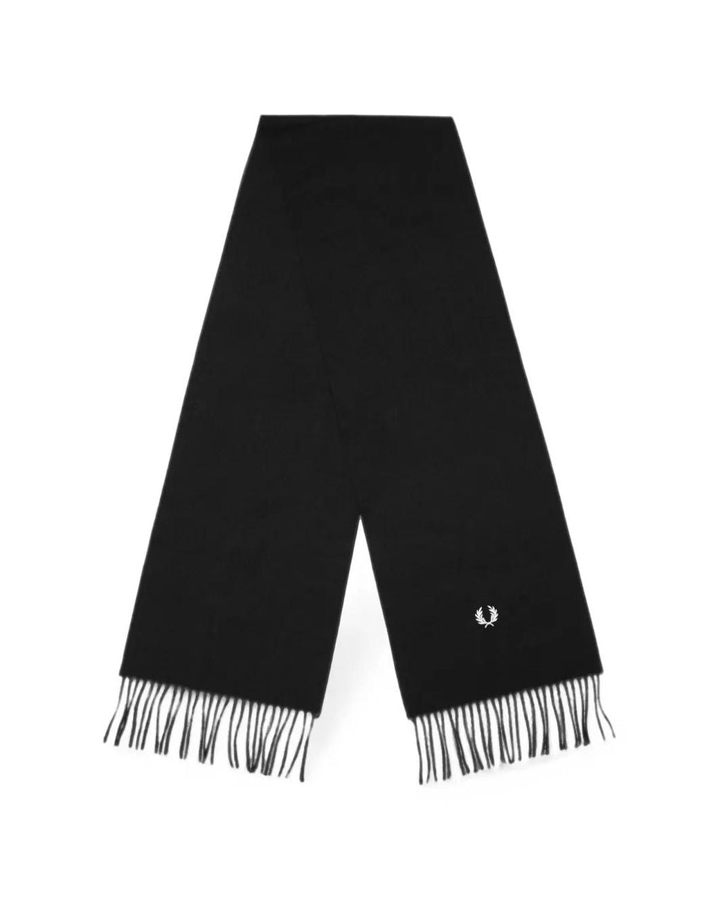 Fred Perry Black Logo-Embroidered Fringed Scarf for men
