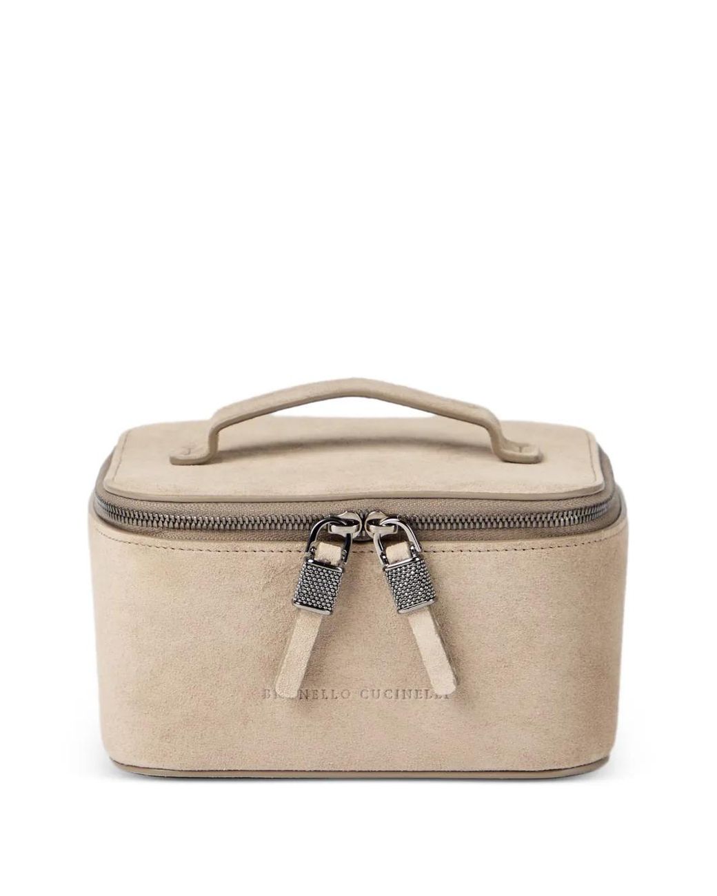 Brunello Cucinelli Natural Suede Jewelry Box With Shiny Zipper Pull