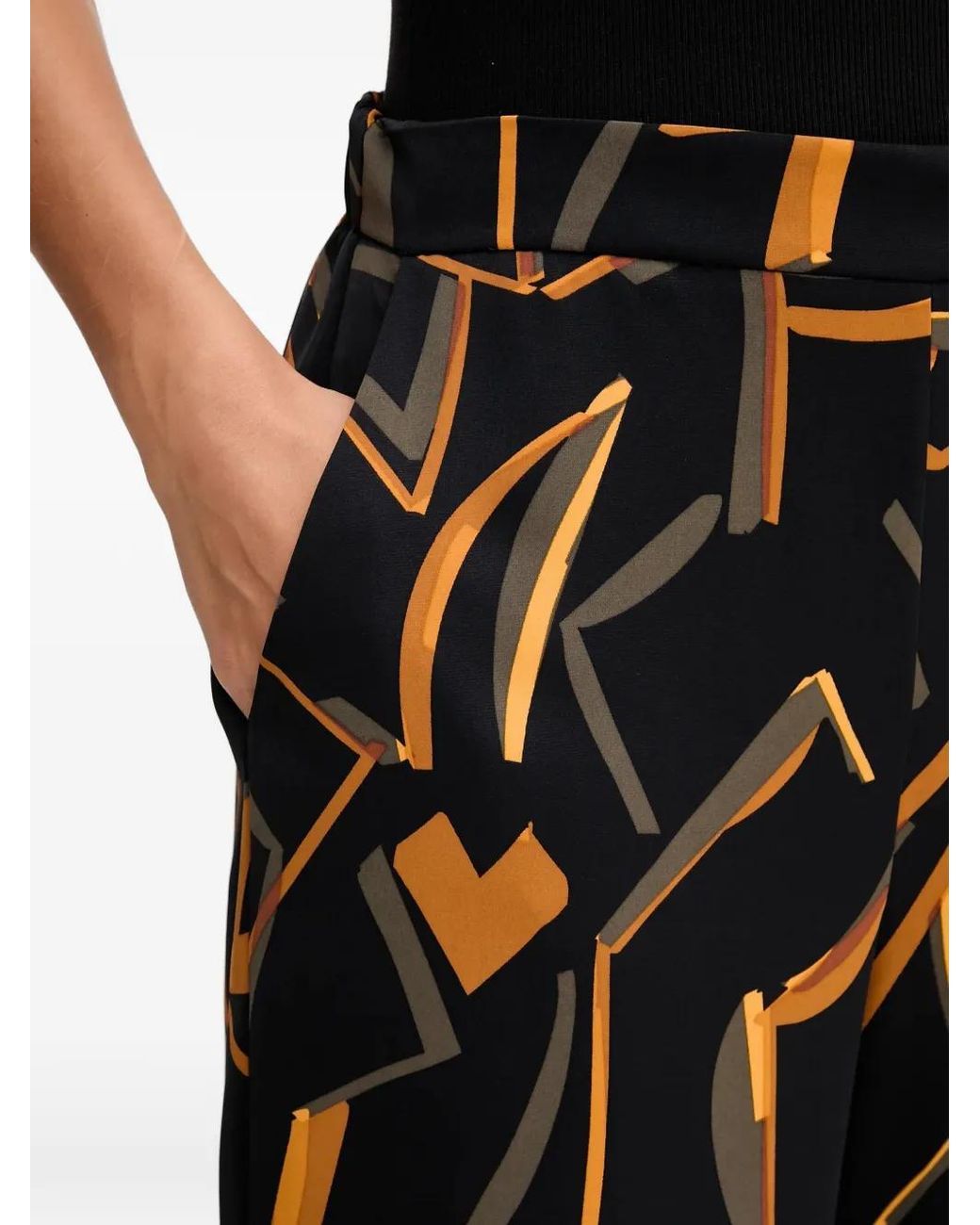 Joseph Ribkoff Black Geometric-Pattern Trousers