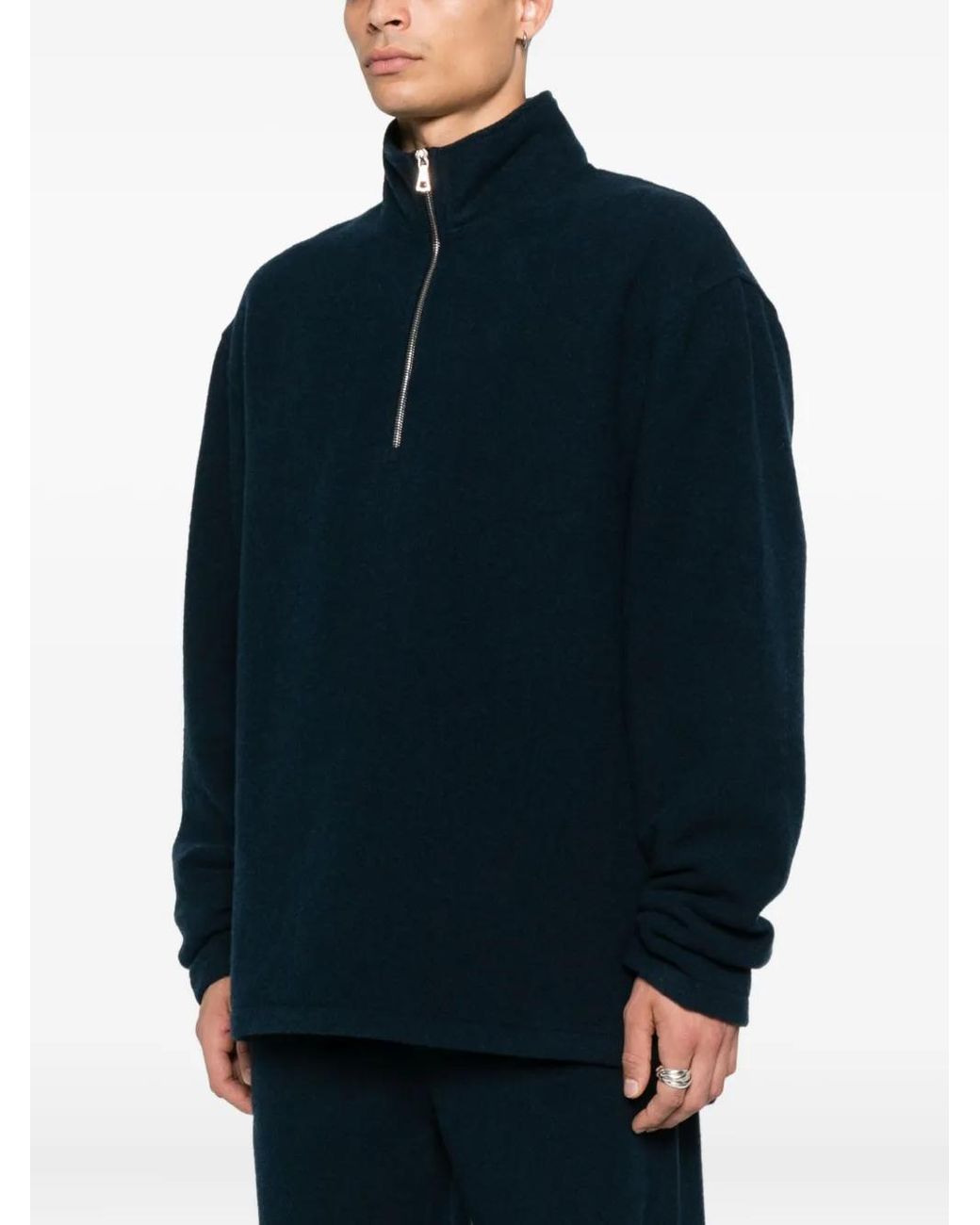 Rier Blue Virgin Wool Zip-Up Sweater for men