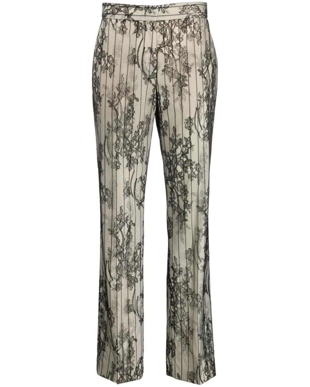 Moschino Gray Lace Straight-Leg Trousers