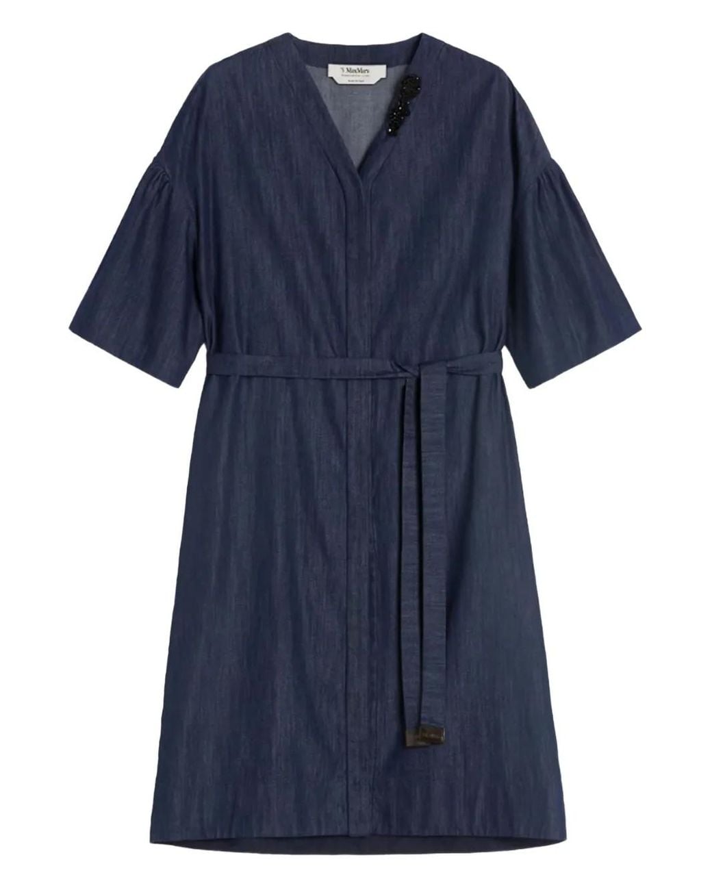 Max Mara Blue Embellished Belt Denim Mini Day Dress