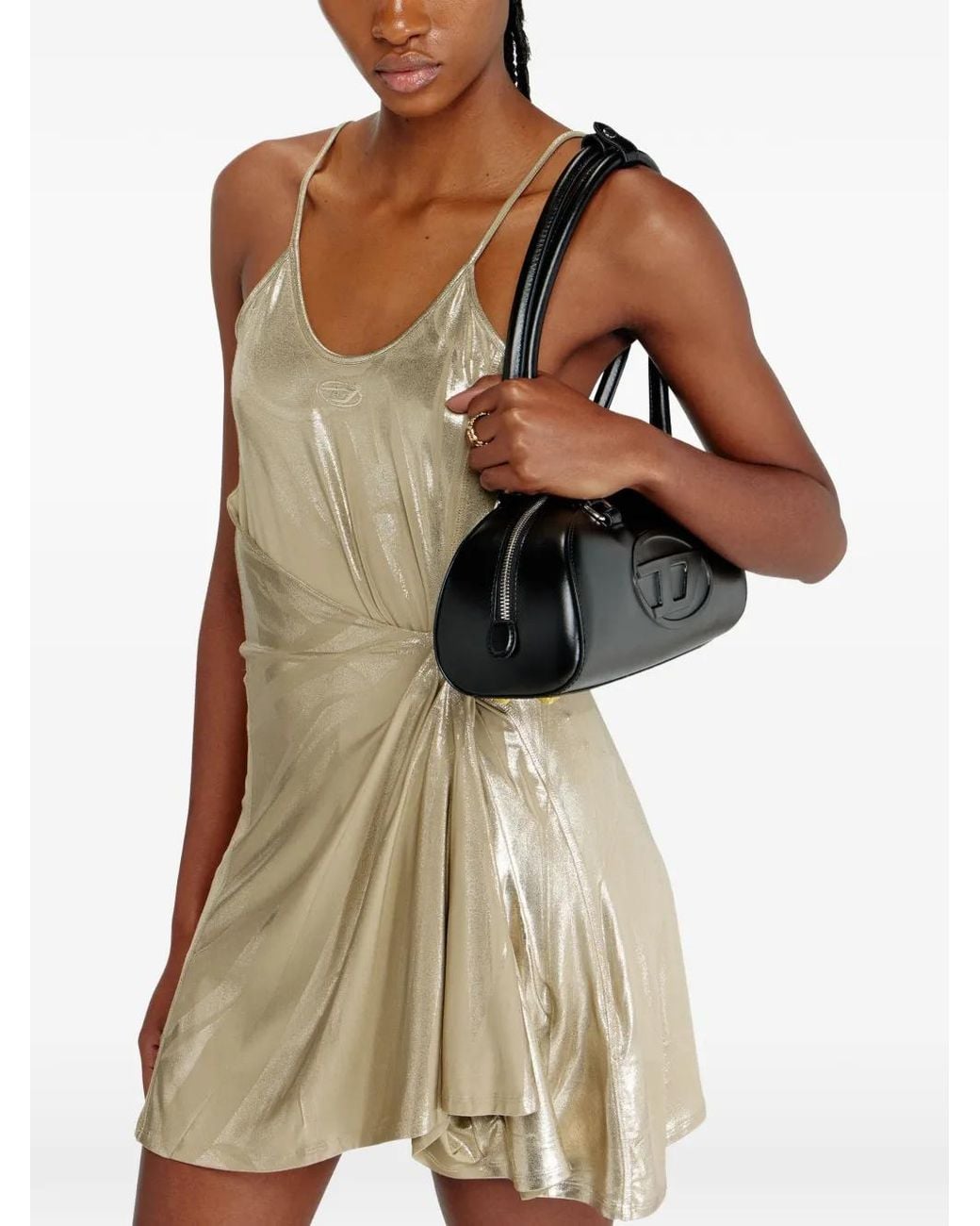 DIESEL White D-Invy Draped Metallic-Finish Mini Dress