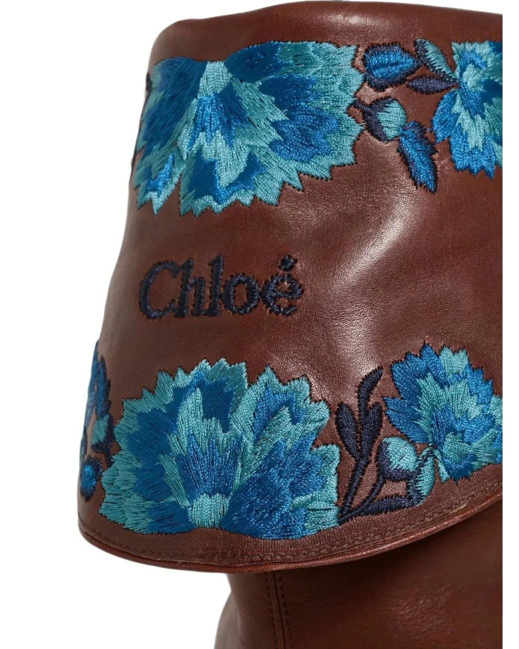 Chloé Brown Azelan Floral-Embroidered Over-The-Knee Boots