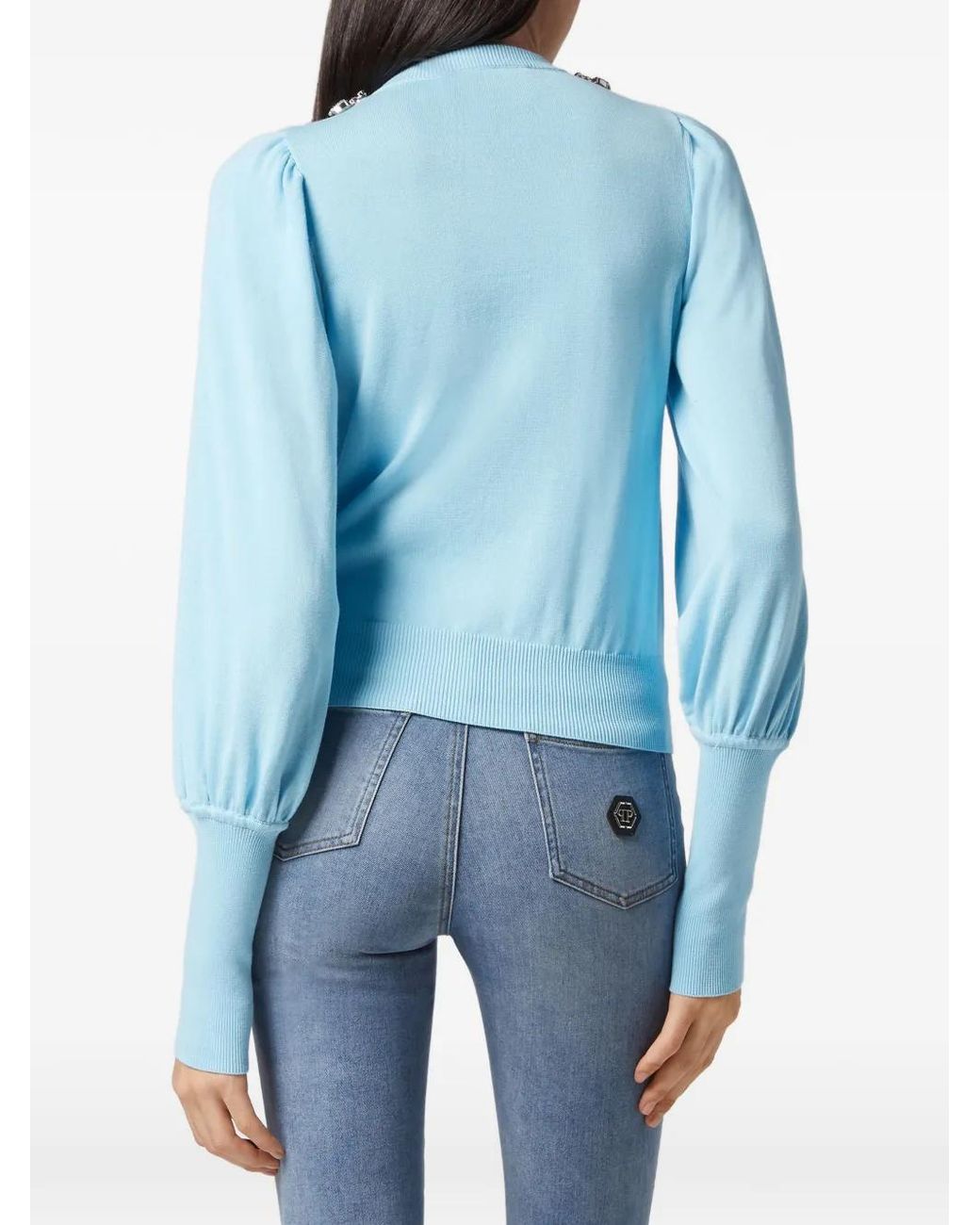 Philipp Plein Blue Pullover Mit Strass