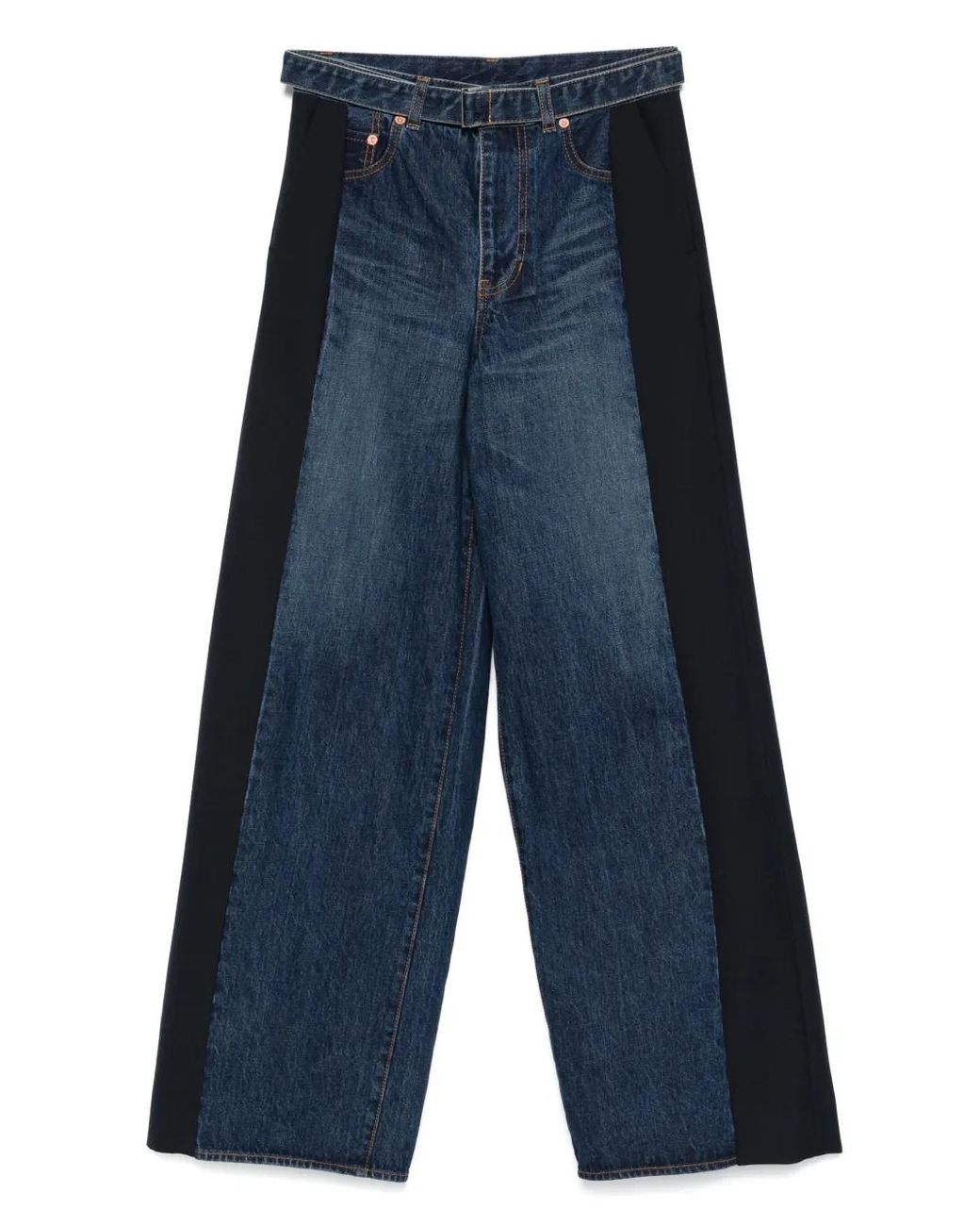 Sacai Blue Contrast-Panel Wide-Leg Jeans