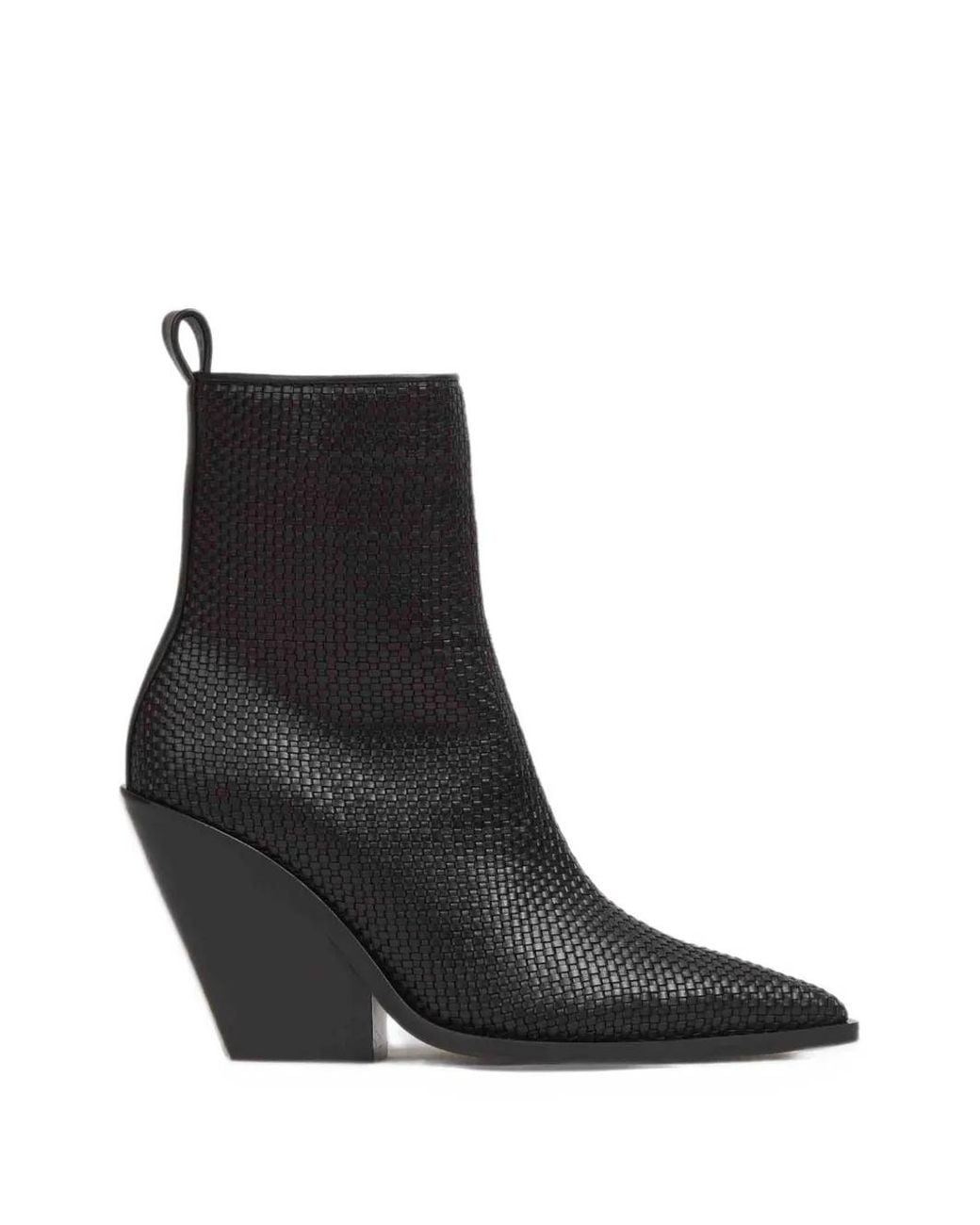 Souliers Martinez Black Woven Leather Ankle Boots