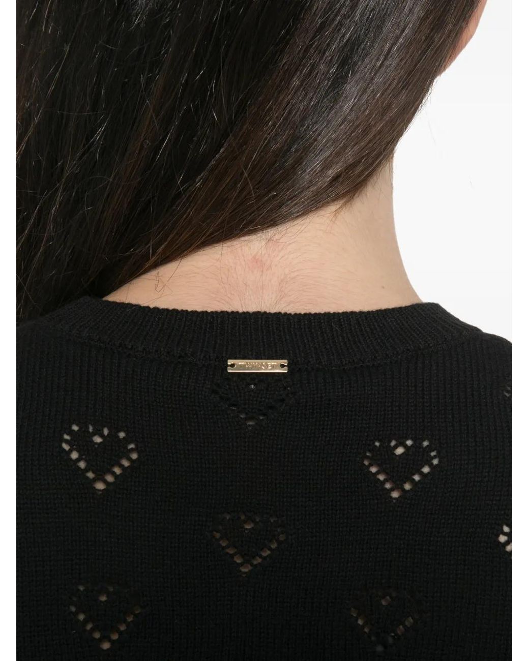 Twinset Black Heart-Pointelle Short-Sleeve Sweater
