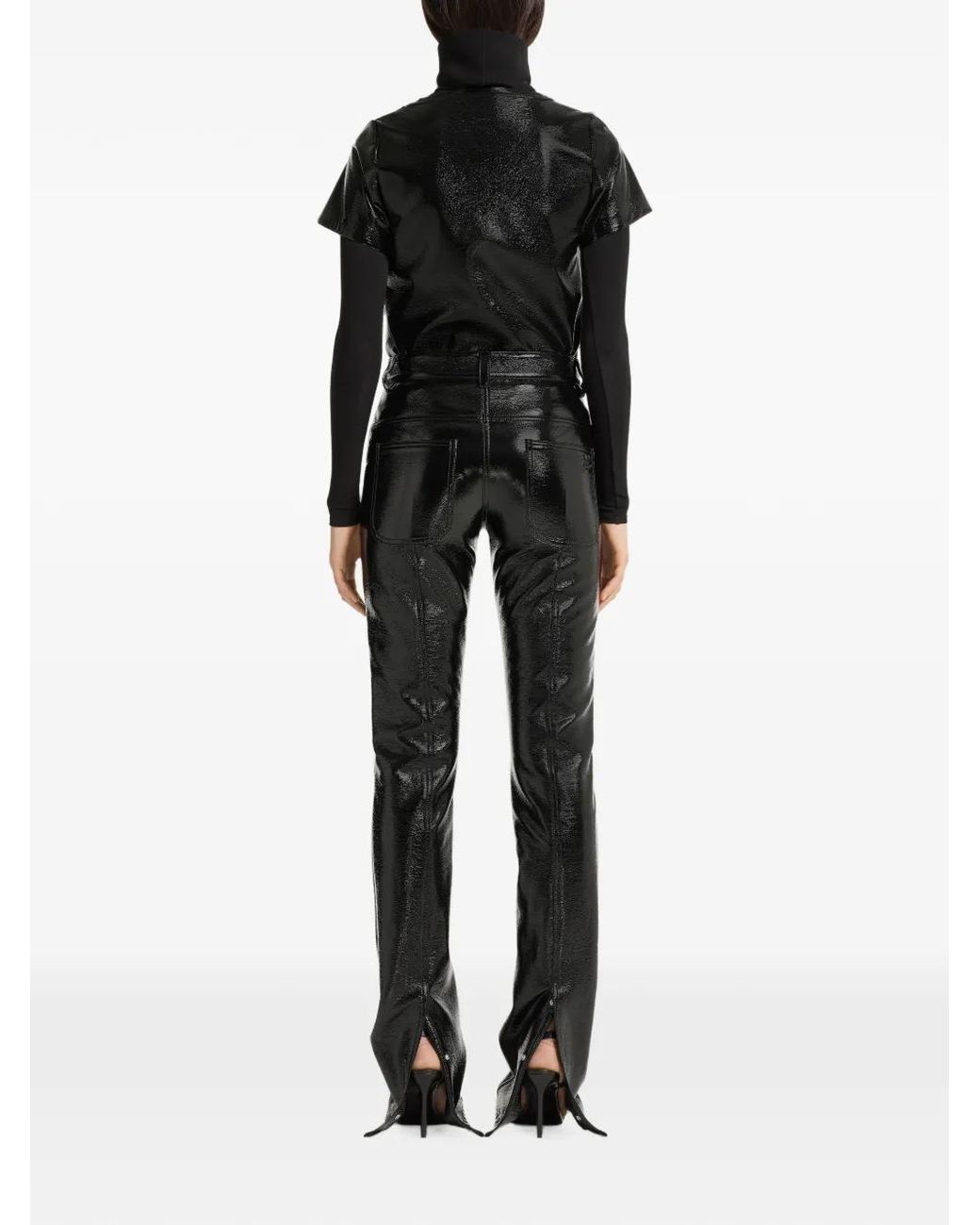 Courreges Black Vinyl Straight-Leg Trousers