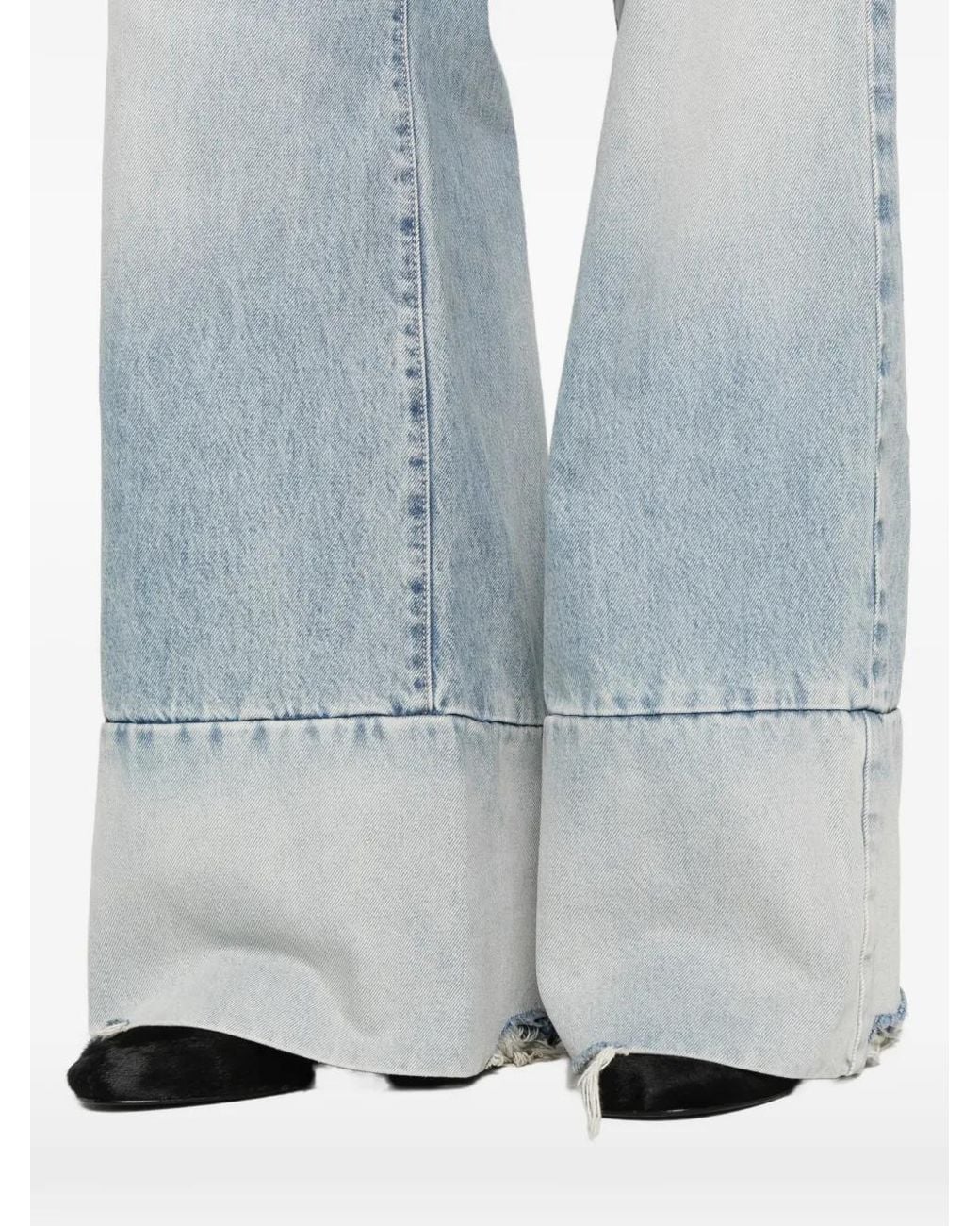 ICON DENIM Blue Wide-Leg Raw-Cut Jeans