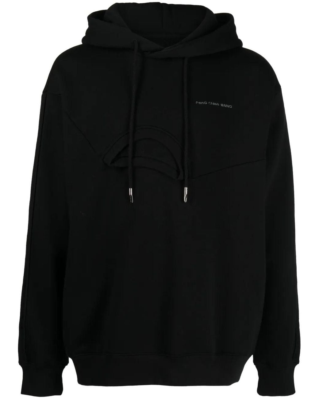 Feng Chen Wang Black Logo-Embroidered Layered-Detail Hoodie for men