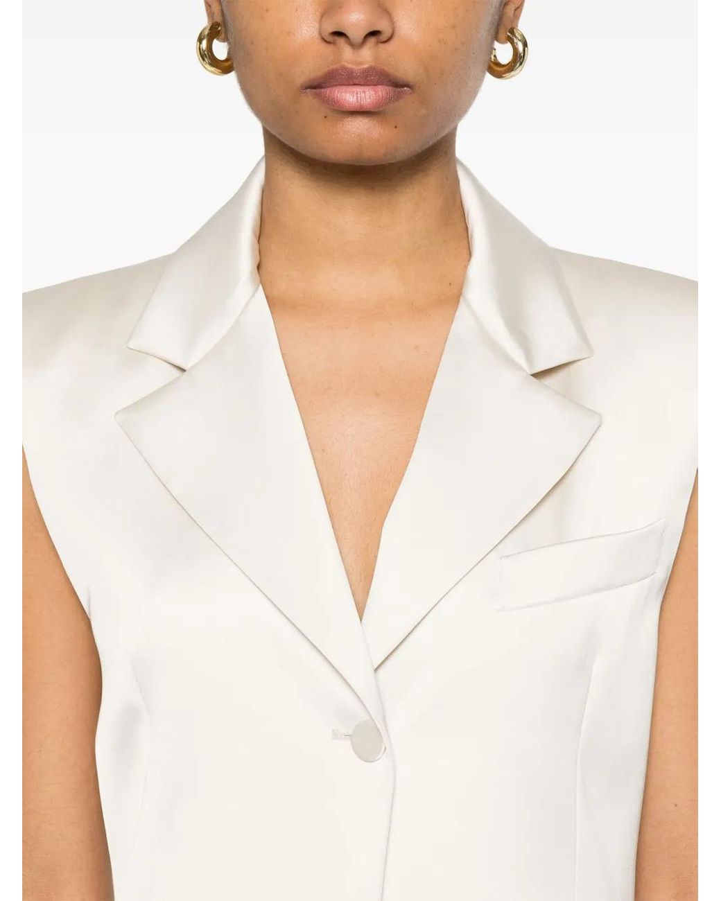 Patrizia Pepe White Satin-Finish Waistcoat