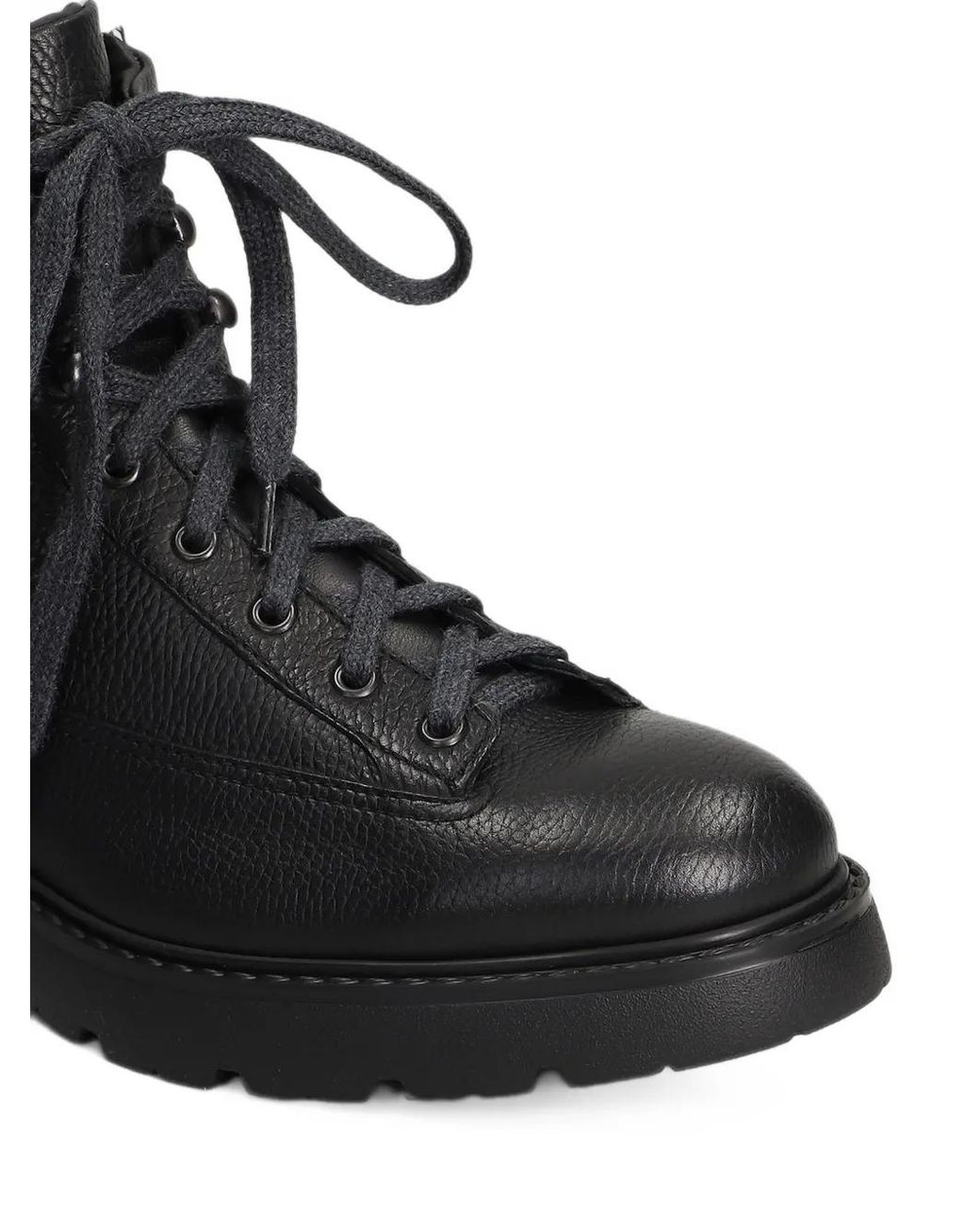 Doucal's Black Grained Leather Lace-Up Boots for men