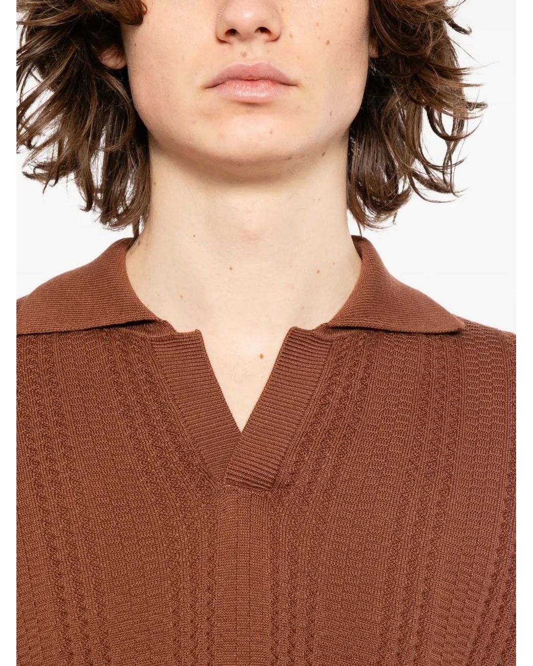 Canali Brown Textured Top for men