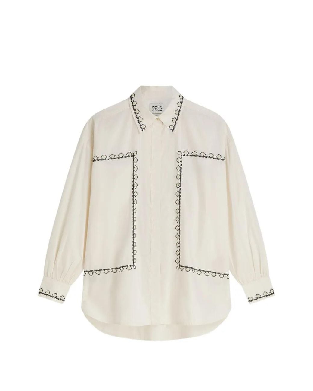 Scotch & Soda White Embroidered Long-Sleeve Shirt