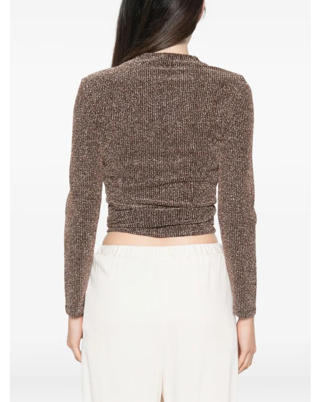 Siyu Brown Check-Pattern Wrap-Fastening Top
