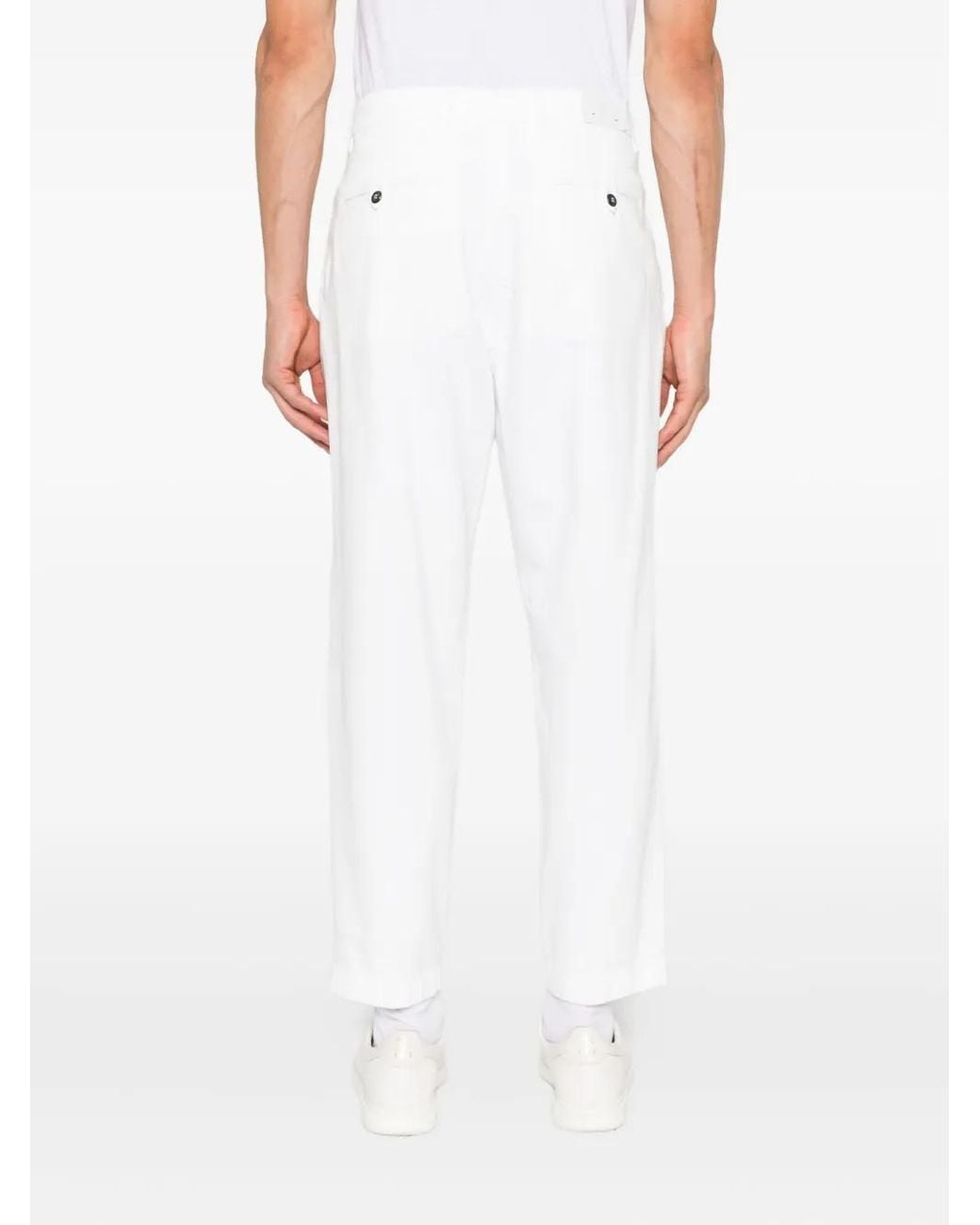 Eleventy White Pleat-Detail Trousers for men