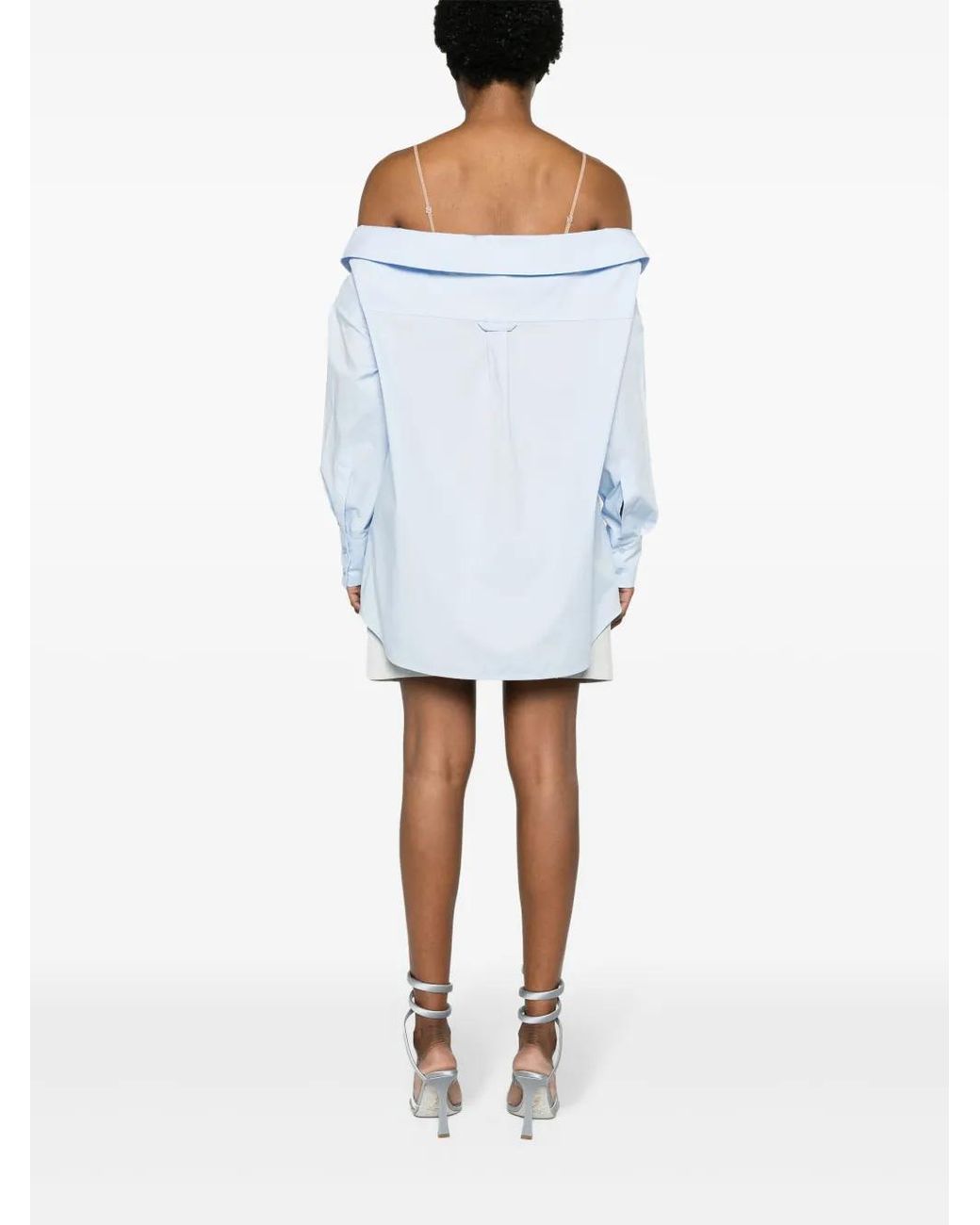 GIUSEPPE DI MORABITO Blue Rhinestoned V-Nek Poplin Shirt