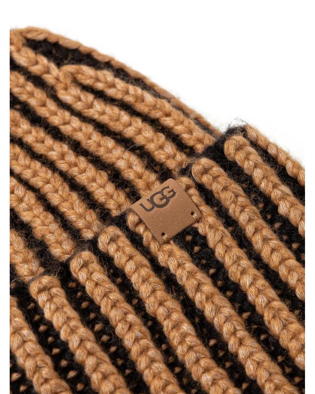 Ugg Brown Gestreifte Mütze mit Logo-Patch