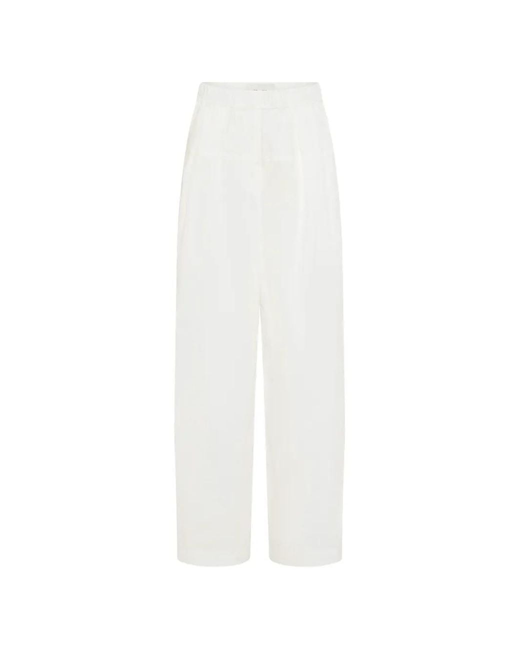 St. Agni White Pleated Wide-Leg Trousers