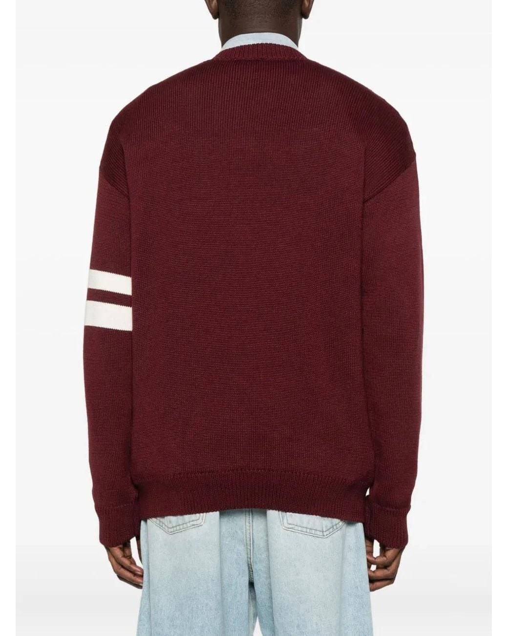 Gcds Purple Crew-Neck Stripe-Detail Sweater for men