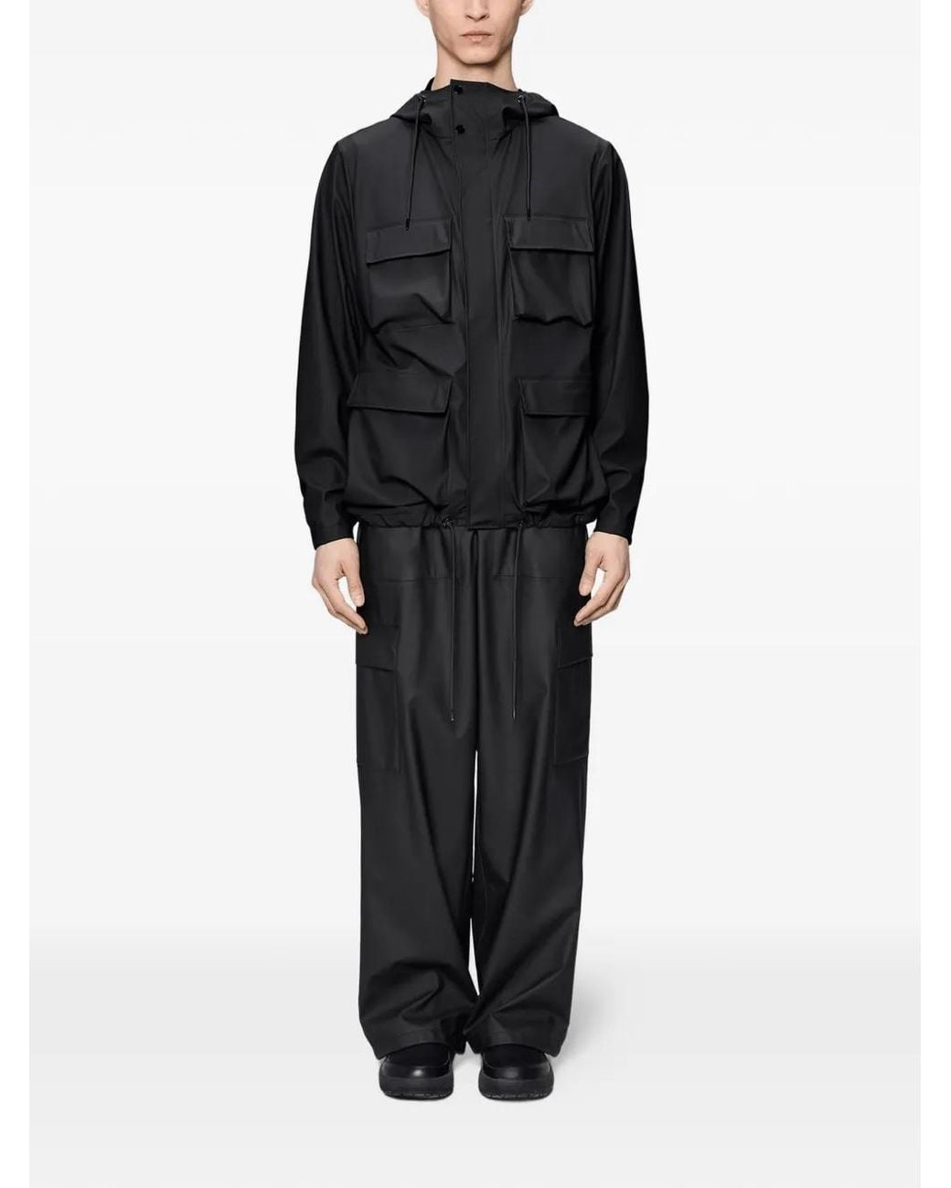 Rains Black Pocket Hooded Jacket
