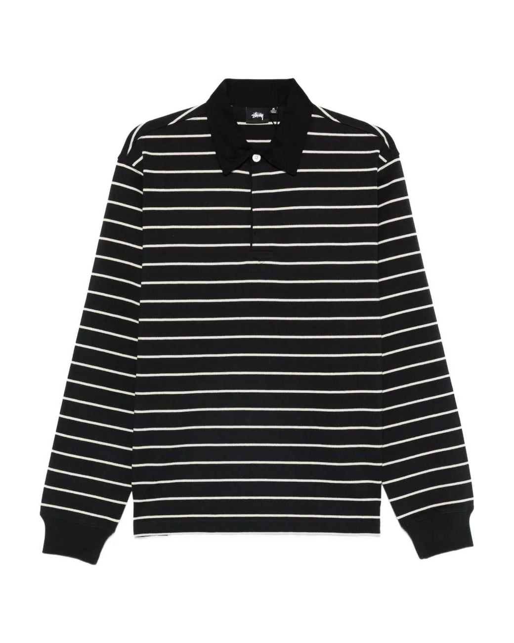 Stussy Striped Long-Sleeve Polo Shirt in Black | Lyst