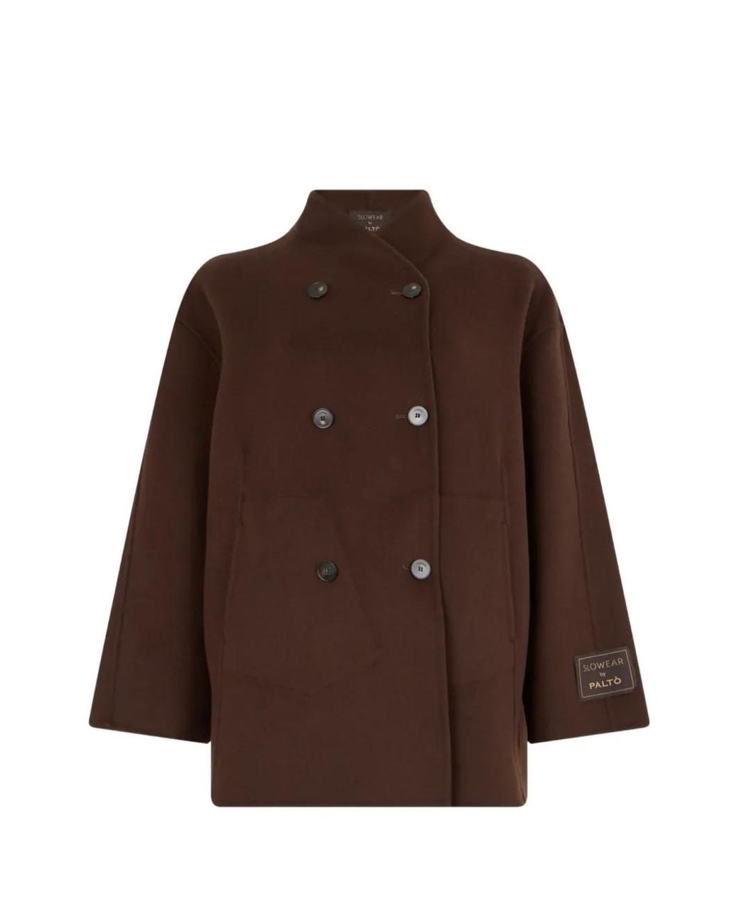 Slowear Brown Double-Breasted High-Neck Coat