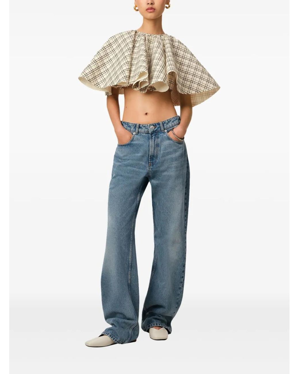 Ami Paris Ruffled Cropped Top in Natural | Lyst