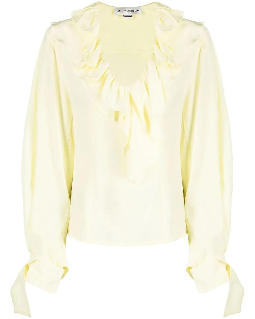 Victoria Beckham Metallic Ruffled V-Neck Silk Blouse