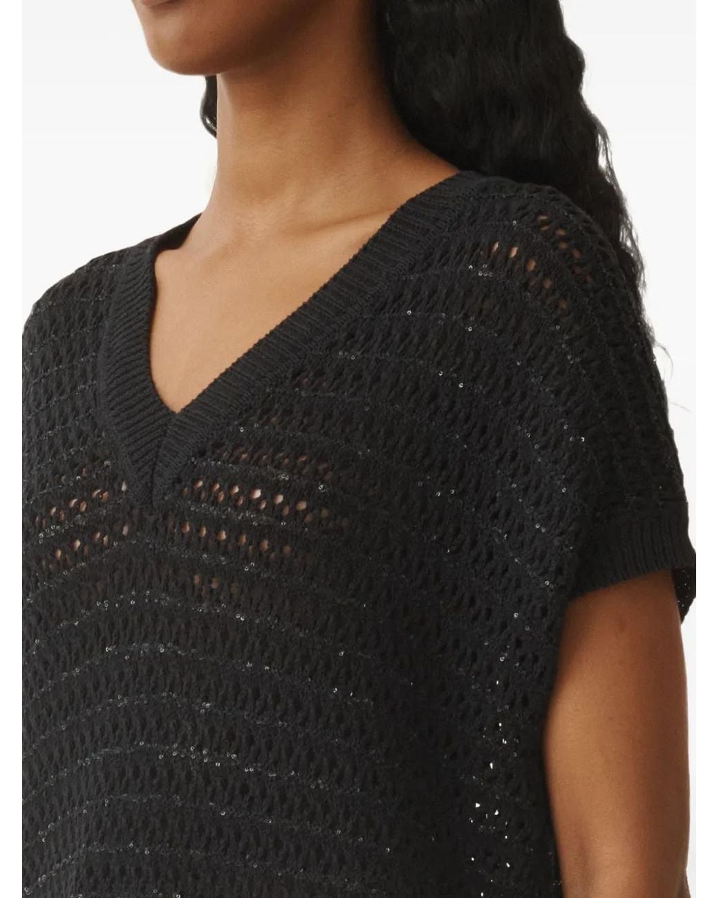 Fabiana Filippi Black Cotton V-Necked Top