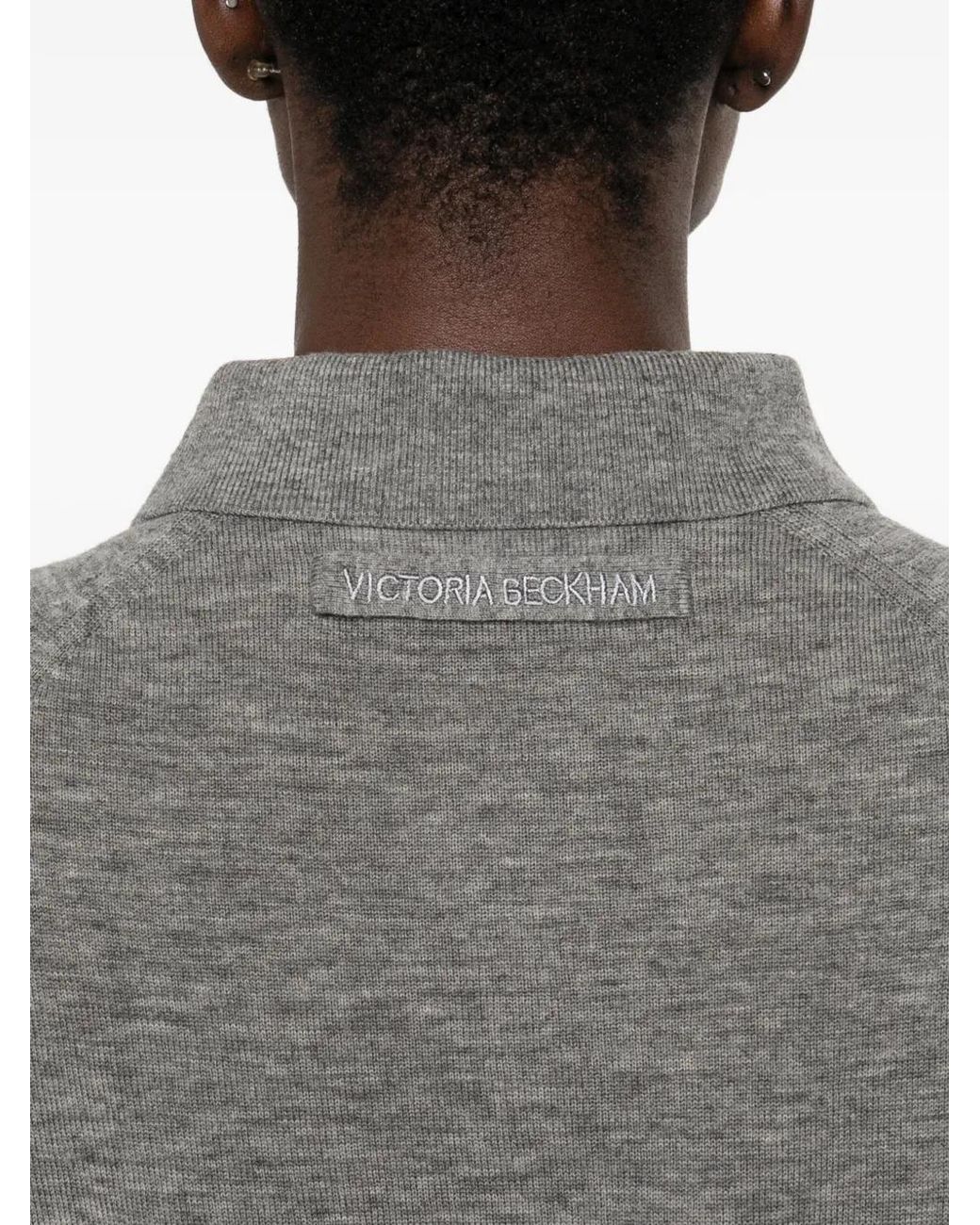 Victoria Beckham Gray Fine-Knit Polo Shirt