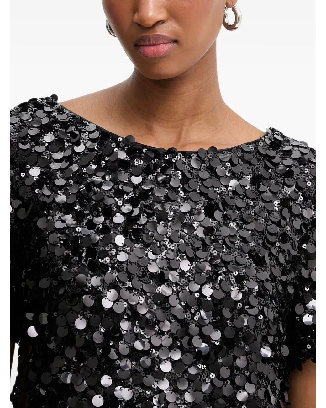 Haveone Black Haut Orné De Sequins À Manches Courtes