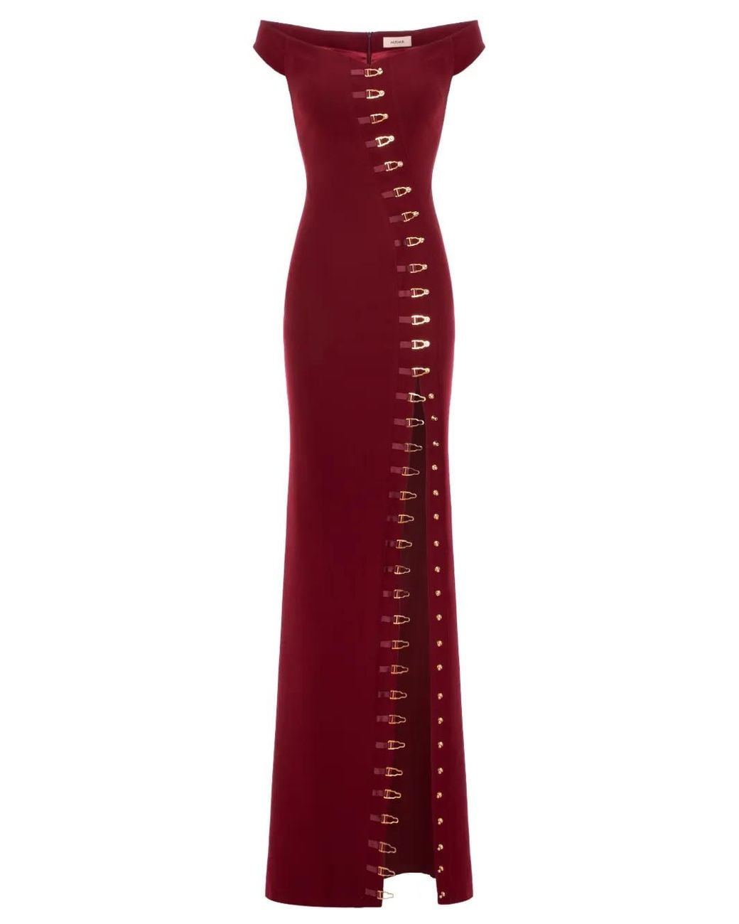 Murmur Red Ivy Embellished Slit Maxi Dress